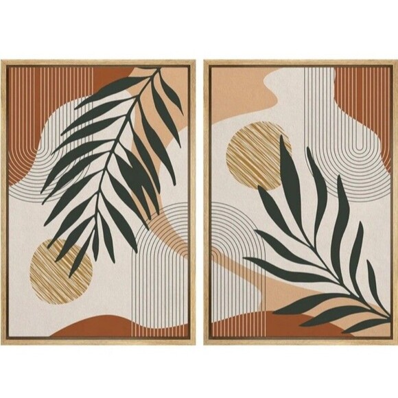 Wayfair Mid Century Modern Boho Palm From attic Wall Art Set Yellow Abstract - Picture 4 of 13